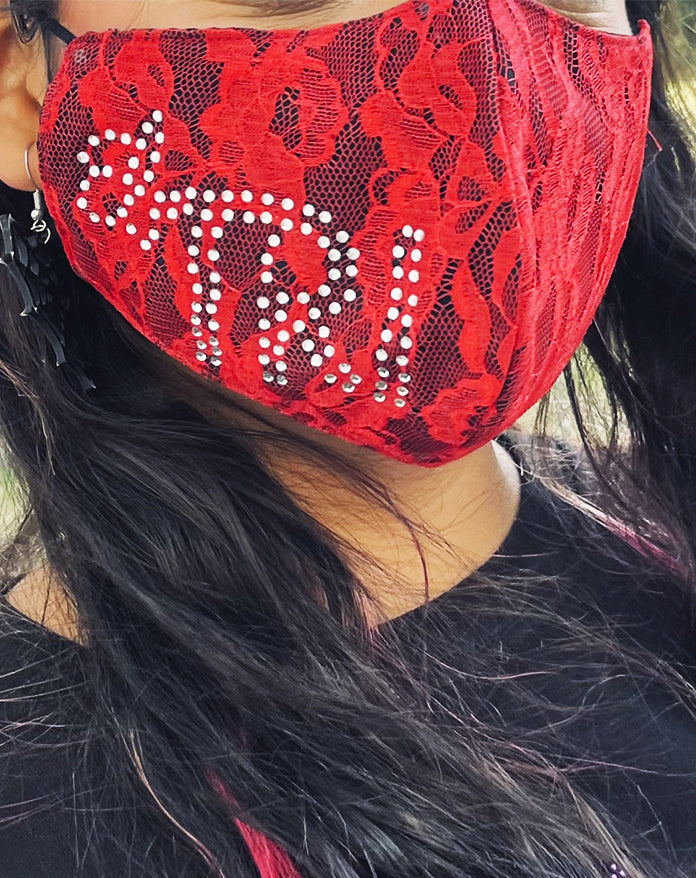 CUBREBOCAS NEGRO CON ENCAJE ROJO EL TRI