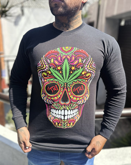 PLAYERA MANGA LARGA CALAVERA COLORES