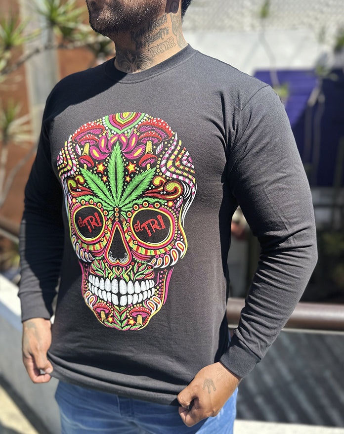 PLAYERA MANGA LARGA CALAVERA COLORES